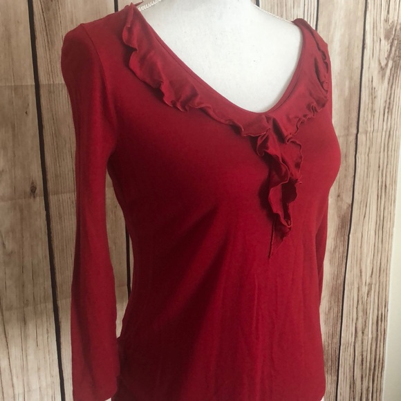 Talbots Red Top with Ruffle Neckline Small - Picture 2 of 5